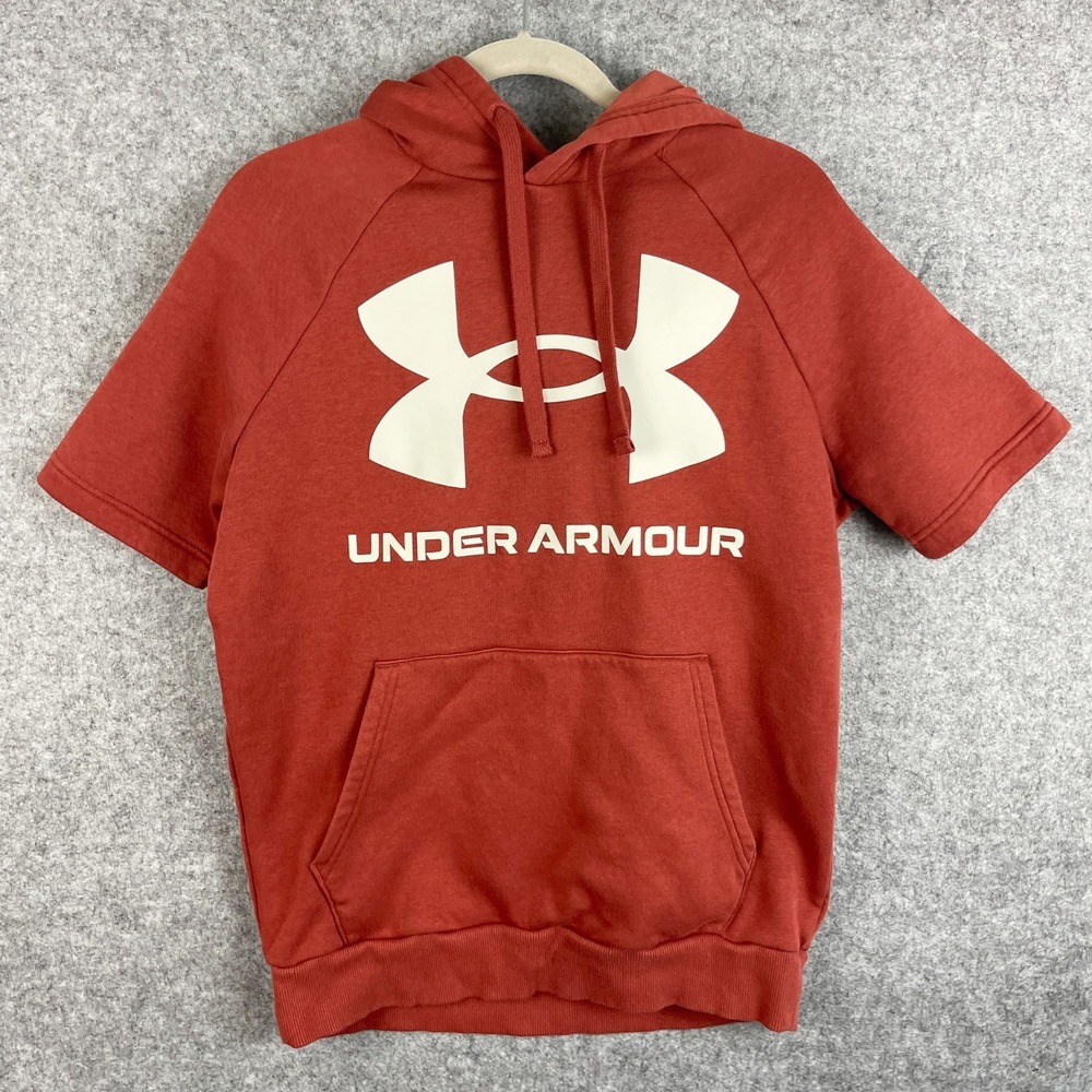Under Armour UA Rival Fleece Short Sleeve Hoodie Sweatshirt Womens Small Red